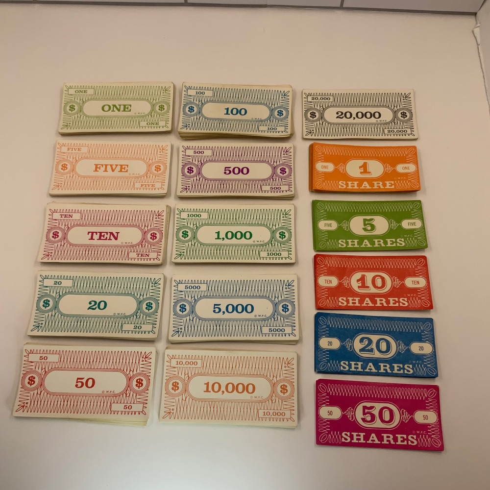 Vintage Whitman Stock Market Game Replacement Money 16 Deck Cash And Share Lot